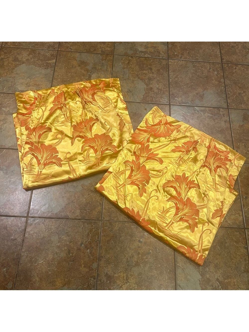 VTG Set of 2 Floral Curtain Drapes Hollywood Regency Pinched Pleat Rococo - Picture 7 of 7